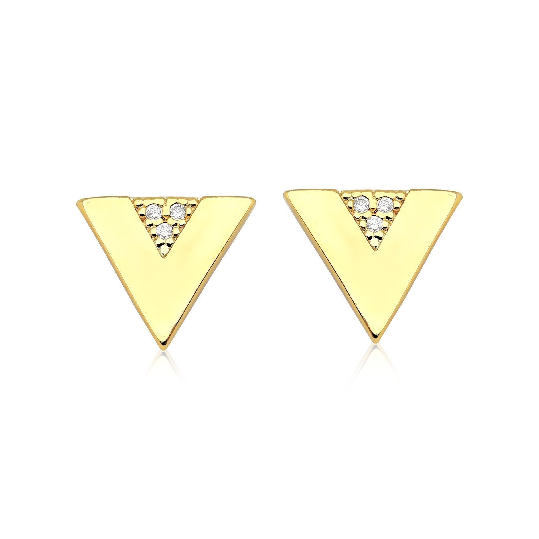 Brinco inspired triangular cravejado com zirconias folheado a ouro 18k p