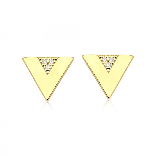 Brinco inspired triangular cravejado com zirconias folheado a ouro 18k p