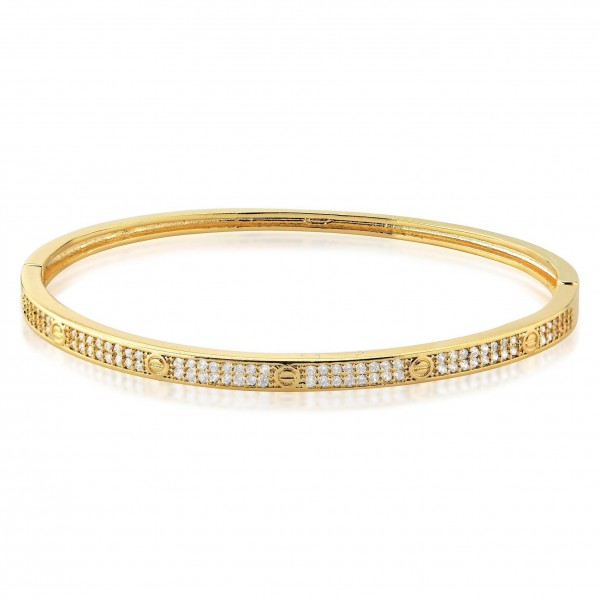 Bracelete inspired oval cravejado folheado a ouro 18k
