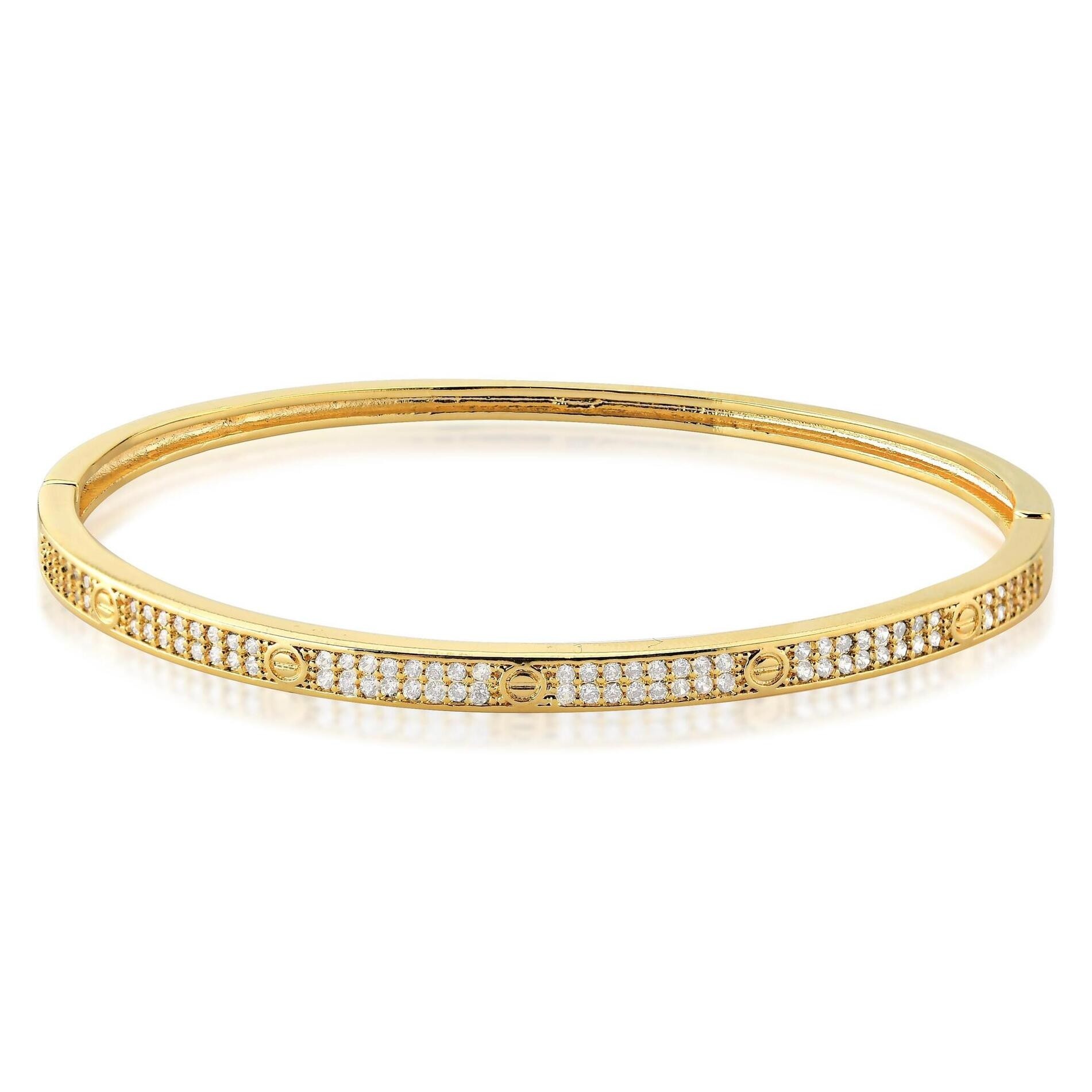 Bracelete inspired oval cravejado folheado a ouro 18k